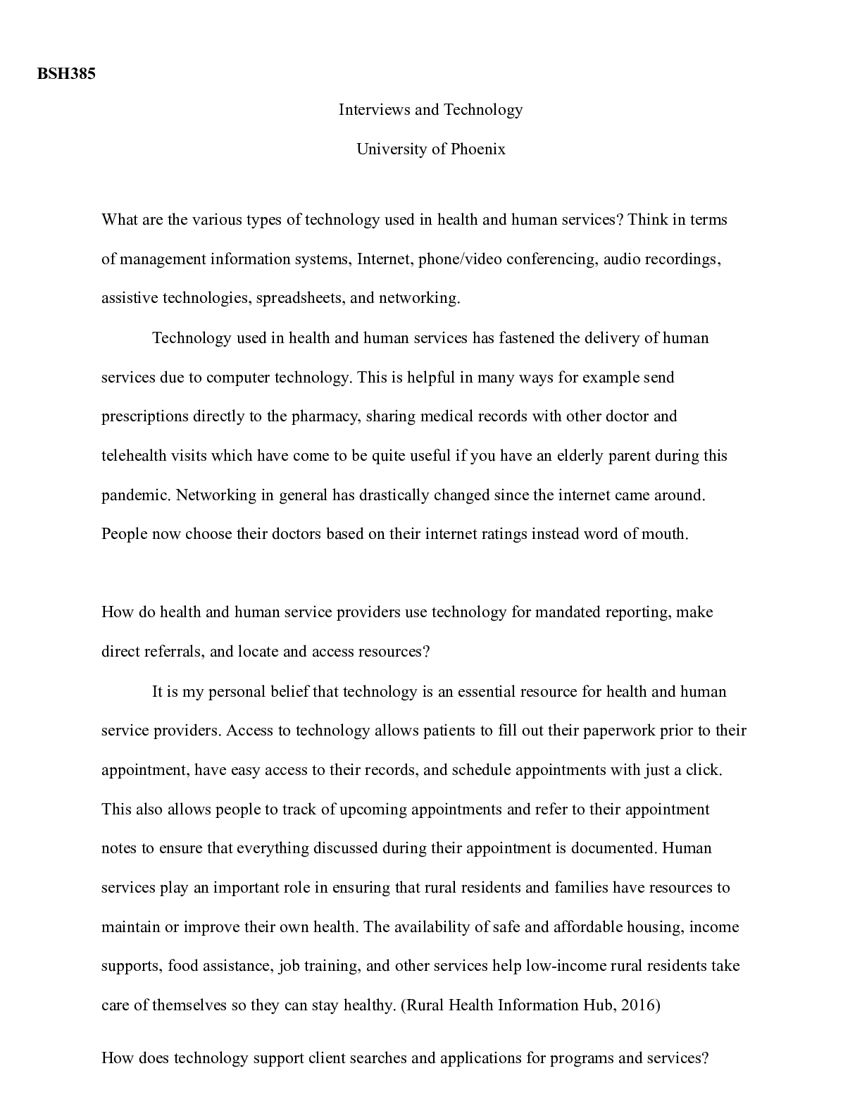 Preview image of BSHS385 Interviews and Technology.docx document